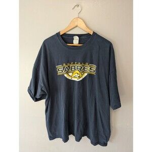 Vintage Buffalo Sabres shirt, mens 2XL Blue Retro "slug" Logo Y2K, 100% cotton